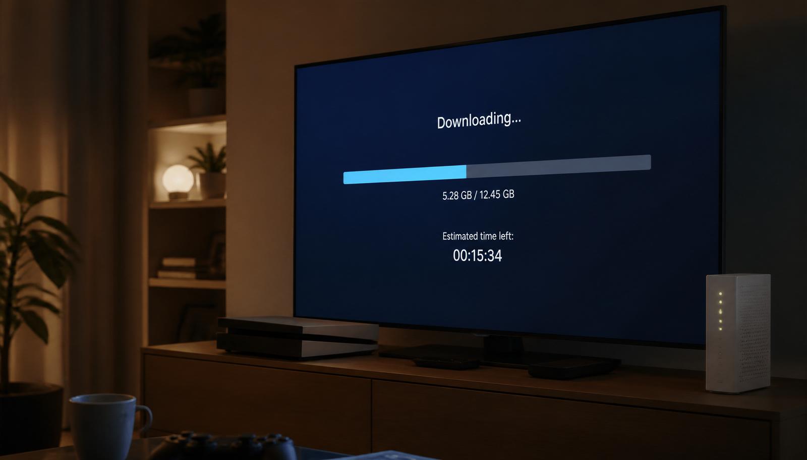 Spielkonsole lädt Spiele über das Heimnetzwerk herunter.