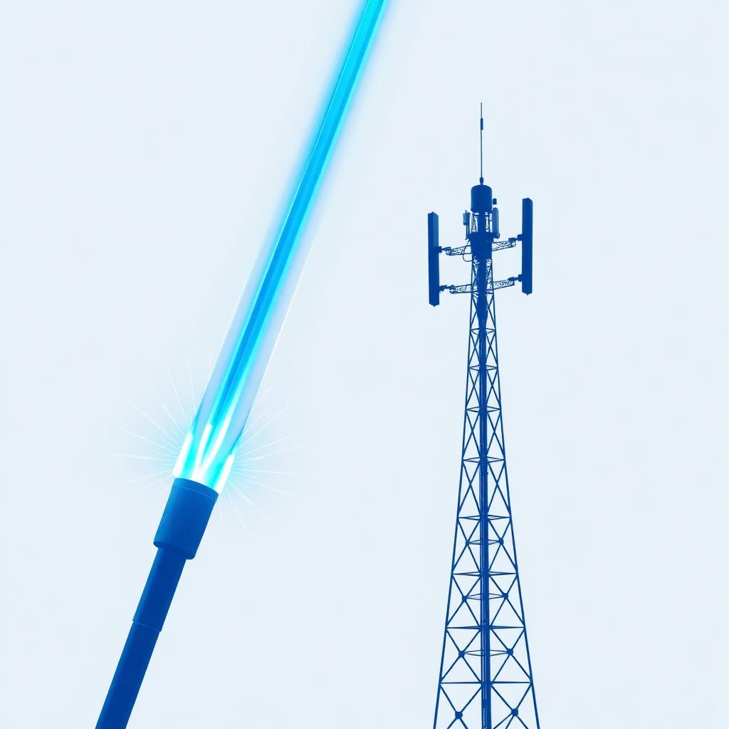 Glasfaser-Lichtleiter neben 5G-Sendemast