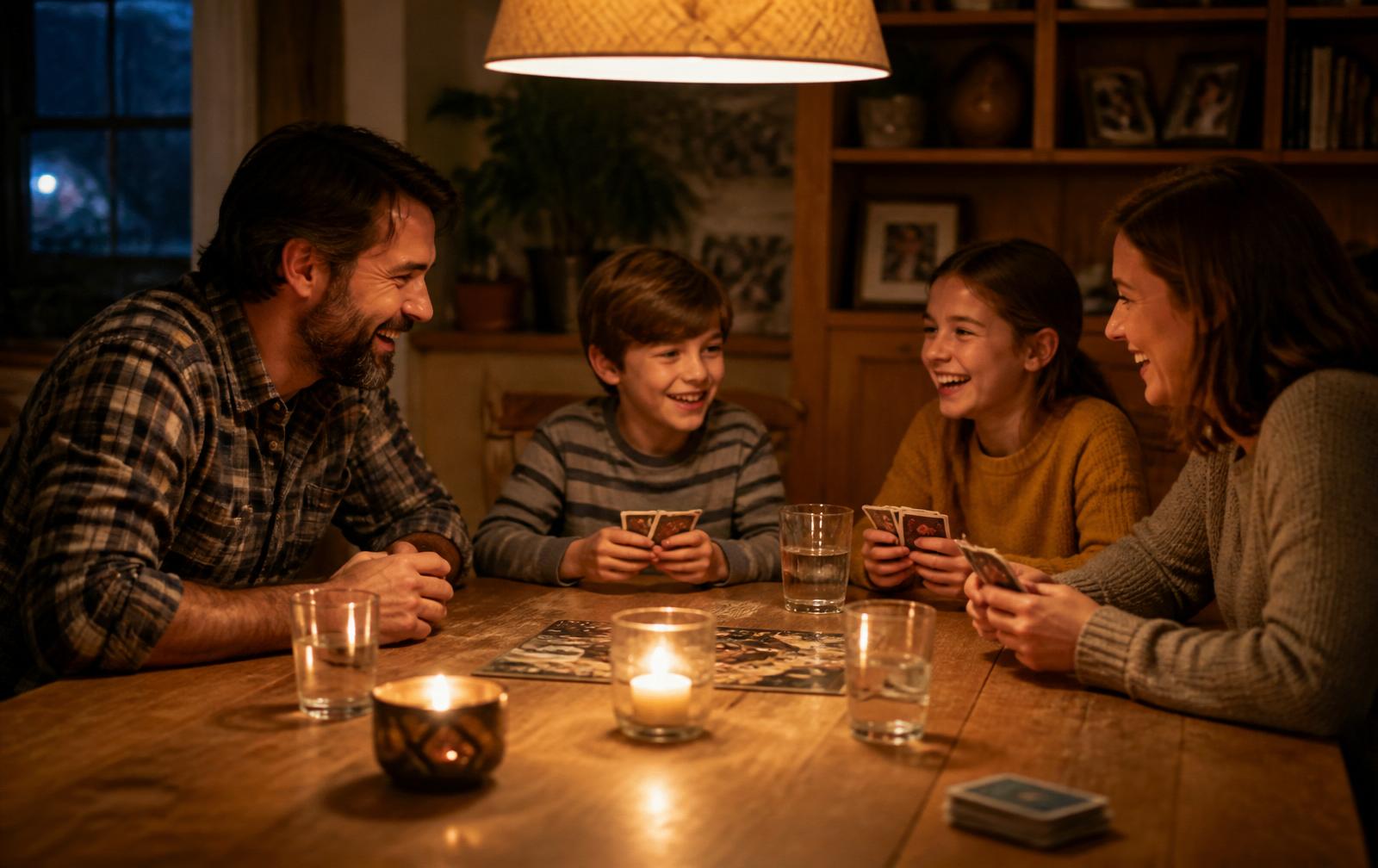 Familie verbringt den Abend gemeinsam ohne digitale Ablenkung.