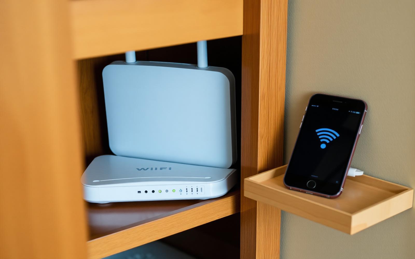 Router in einem Schrank mit schwachem WLAN-Signal